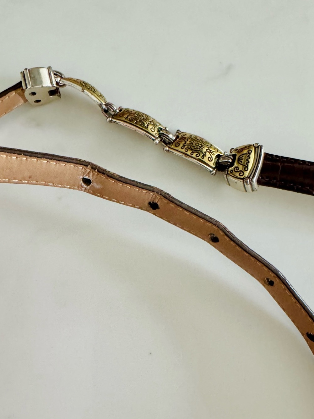 Brighton Western Brown Leather Croc-Embossed Concho Belt, Silver & Gold sz. 32 - Picture 15 of 16